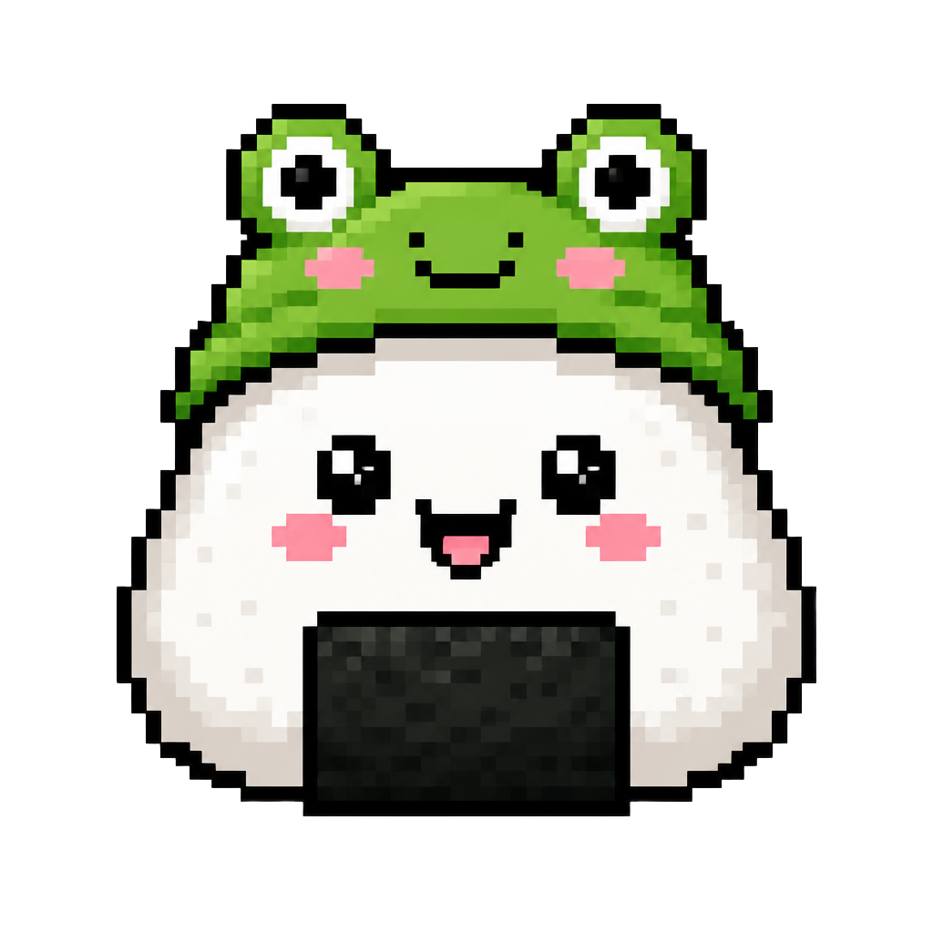 Onigirin mascot with frog hat